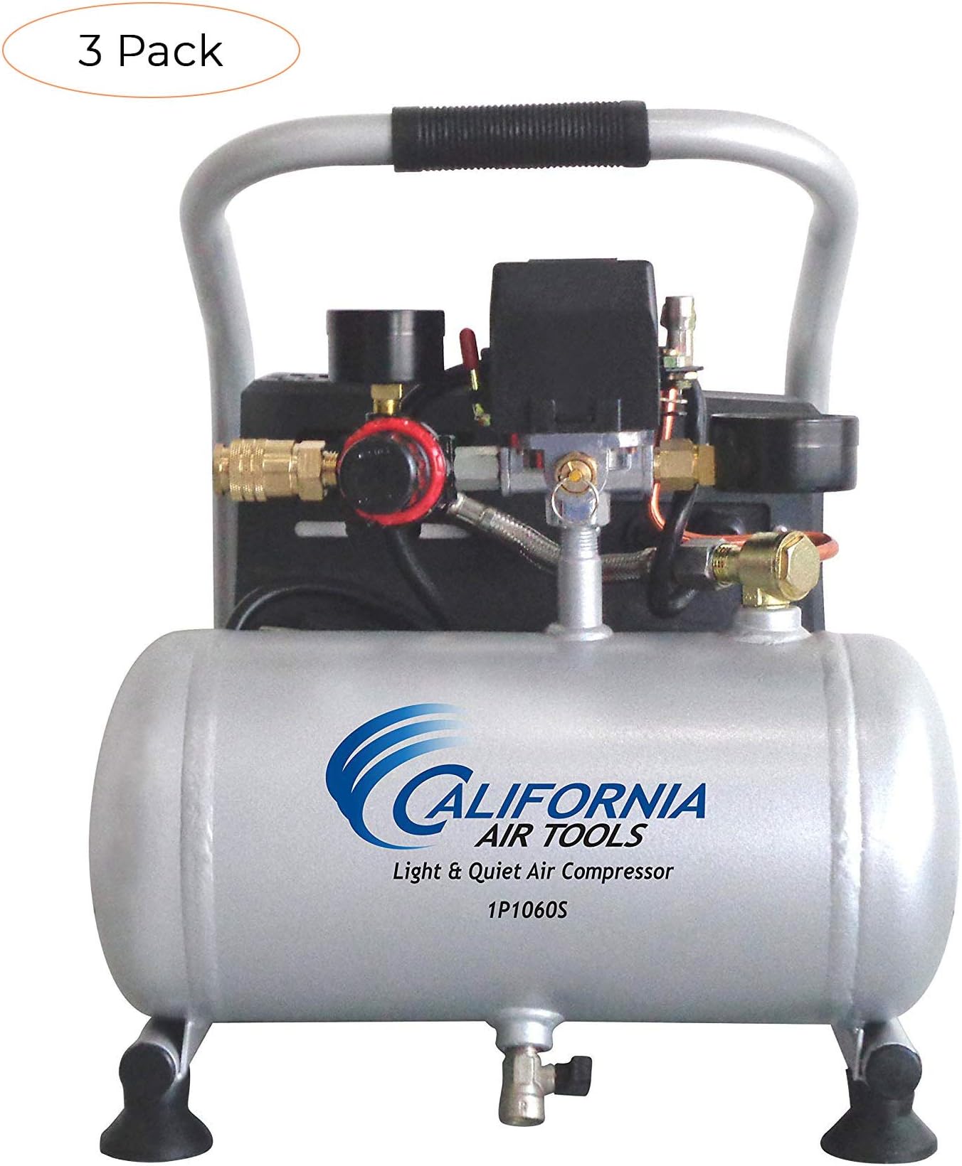 California Air Tools CAT-1P1060S Light & Quiet Portable Air Compressor, Silver (Thrее Расk)