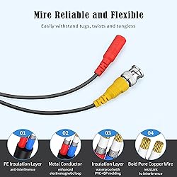 Omilik 4 Pack 100ft BNC Video Power Cable Security