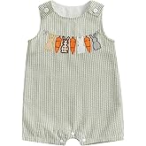 Ayalinggo Toddler Boy Easter Outfit Bunny Carrot Embroidery Jumpsuit Sleeveless Overall Spring Palysuit Easter Clothes 0-3 Y