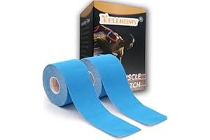 NELLHOMY Kinesiology Tape <2-Rolls>-Waterproof Elastic Athletic Sports Tape for Joints Support & Muscle Pain Relief -<16.4ft*2 Uncut >-Cotton K Tape Perfect for Knee Shoulder Elbow Ankle Neck Muscle(Blue)…