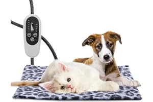 Tikaton MET Certified Pet Heating Pad, 2024 New Upgrade Heated Cat Bed Indoor with Auto Shut Off Timer, 6 Temperature Adjustable Pet Heating Pads (L: 35" x 24", BlackLeopard)