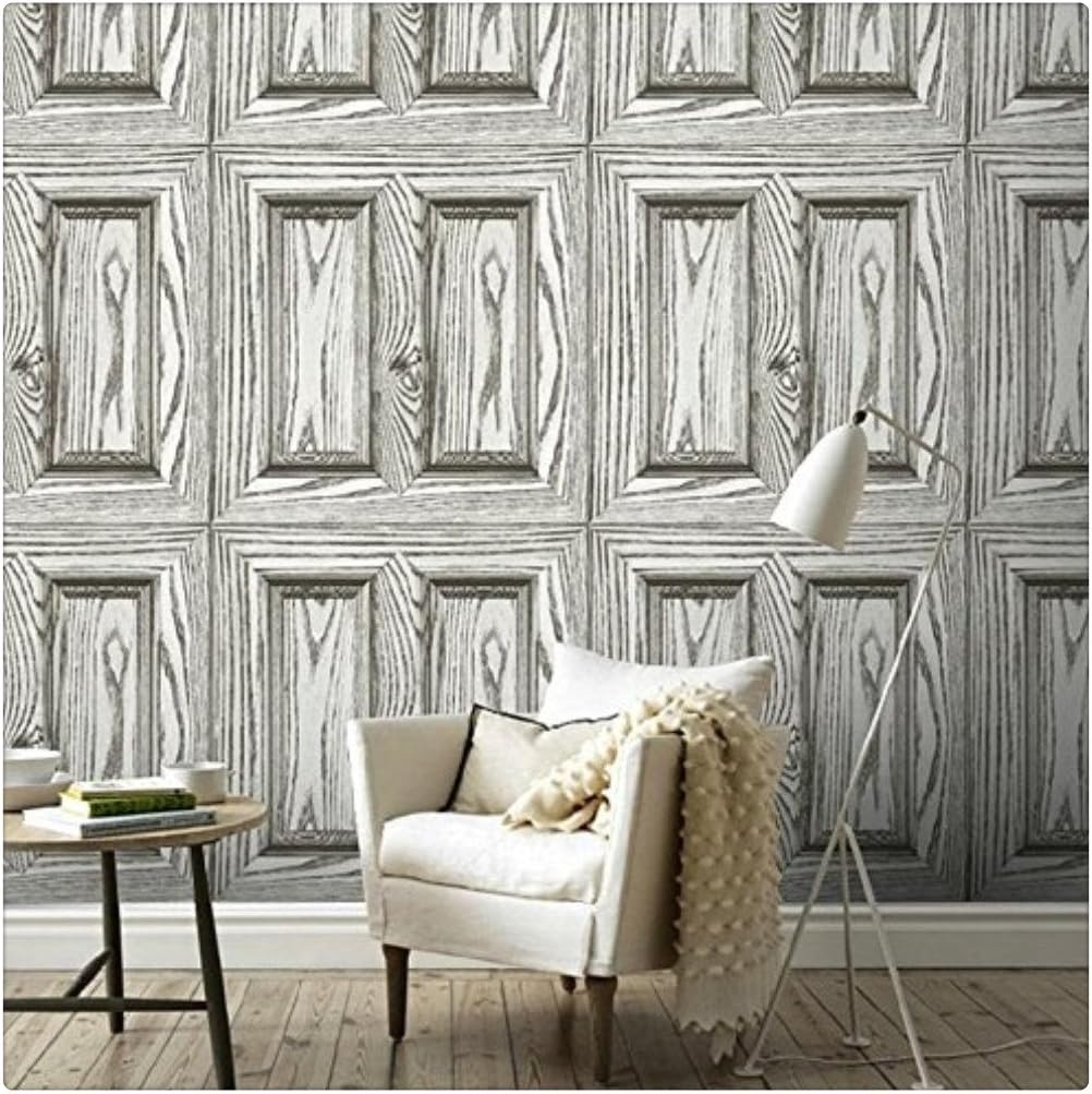 HaokHome 151071 Vintage Woods Panels Blocks Textured Wallpaper Roll Grey 3D Tree Home Room Decoration 20.8" x 393.7"