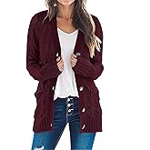 MEROKEETY Women's 2025 Fall Long Sleeve Cable Knit Sweater Open Front Cardigan Button Loose Outerwear