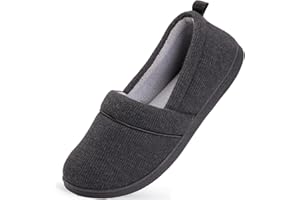 HomeTop Women's Comfort Memory Foam House Shoes, Ladies' Light Weight Terry Cloth Loafer Slippers with Indoor Outdoor Non-skid Rubber Sole