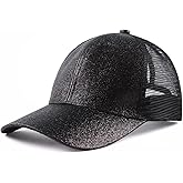 Zsedrut Girls Glitter Baseball Cap Kids Adjustable Ponytail Hat Toddler Summer Mesh Trucker Hats