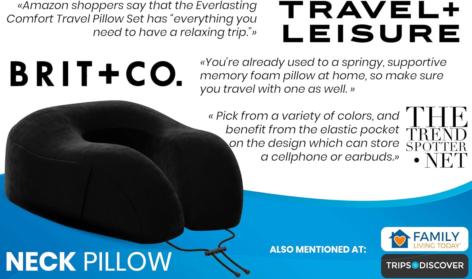 Everlasting Comfort Memory Foam Travel Pillow - Includes Eye Masks and Earplugs - Neck Pillow for Airplane (Black): Home & Kitchen