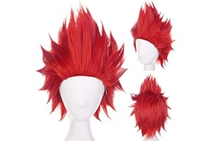 Anogol Wig Cap+ Short Red Anime Cosplay Wig Angry Wig Synthetic Red Hair Angry Outfit Red Spiky Wig Short Red Wig for Men Halloween Christmas Party Costume Wig Short Red Crazy Wig