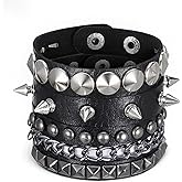 LXUEJIE 3Pcs Punk Rock Studded Bracelets, PU Leather Punk Spike Bracelet Leather Cuff Bracelet 80s Wristband Adjustable Emo Accessories Grunge Bracelets Jewelry Gifts for Men Women