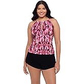 Trimshaper Womens Keyhole High Neck Chloe Swim Tankini Top with Tummy Ruching
