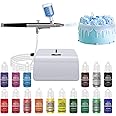 Cake Decorating Kit with Compressor, Cookie Airbrush with 12 Food Coloring Liquids and 4 Metallic, Food Airbrush Set for Dessert, Cupcakes Decorating