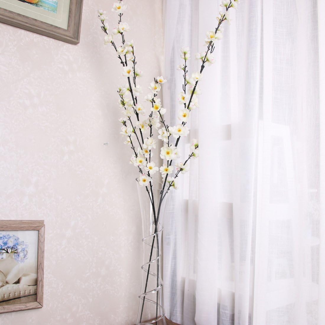 YYF 5pcs Artificial Flower Peach Blossom Cherry Plum Bouquet Branch Silk Flower