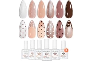 modelones Winter Gel Nail Polish, 6 Colors Hema&TPO Free Brown Skin Tone Polka Dot Nails Design Neut Polish Beige Khaki Gel Polish Set Neutral All Skin Tones Soak Off French Nail Art Manicure