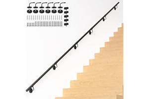 KWDOBUUS 13FT Industrial Metal Stair Handrail,Round Pipe Stair Railing for Indoor/Outdoor Steps,Wall Mount Support Staircase Handrails,440LBS Load Capacity Hand Rails,Safety Grab Bar Porch Stairway Railing