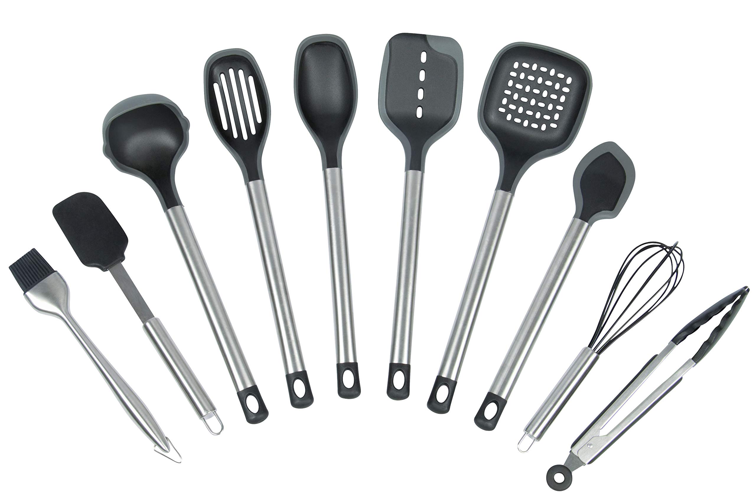 ZOLLNER24 Set of 10 Kitchen Utensils, Silicone Cover and Stainless Steel Handle