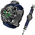 Mens Tactical Military Digital Watch, 23-in-1 Survival Multi-Functional Army Outdoors Waterproof Camouflage Sports Watches Dual Display Analog LED Electronic Wristwatches with Compass Paracord Band