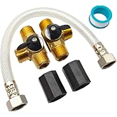 Fundyliue RV P23505LFVP 12" Inch Reinforced with 3 Male 1/2 Inch NPT Tee Valves Pipe Hose Water Heater Quick Turn By-Pass Kit