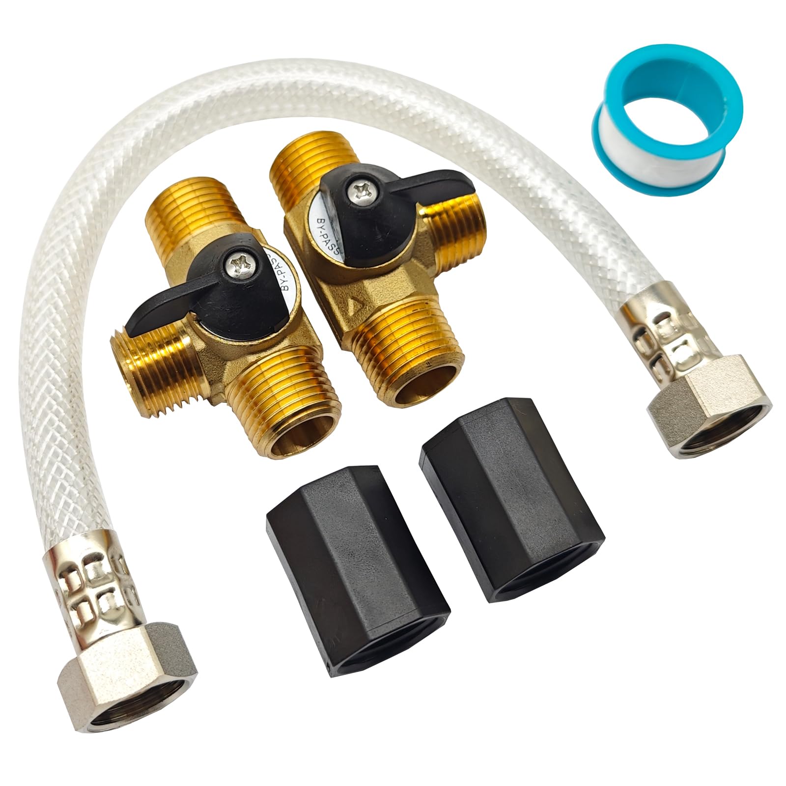Photo 1 of Fundyliue RV P23505LFVP 12" Inch Reinforced with 3 Male 1/2 Inch NPT Tee Valves Pipe Hose Water Heater Quick Turn By-Pass Kit Featuring Robust Brass Valves Double Female