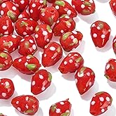 LiQunSweet 50 Pcs 3D Handmade Lampwork Glass Crystal Beads Red Fruit Strawberry Beads for Jewelry Making DIY Craft