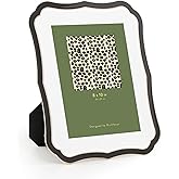 8x10 Enamel Picture Frame with HD-Tempered Glass, Display 5x7 Photo with Mat, Ornate Photo Frame with Gold Metal Edge & Velvet Back for Tabletop & Wall Mount Vertically or Horizontally Display, Black