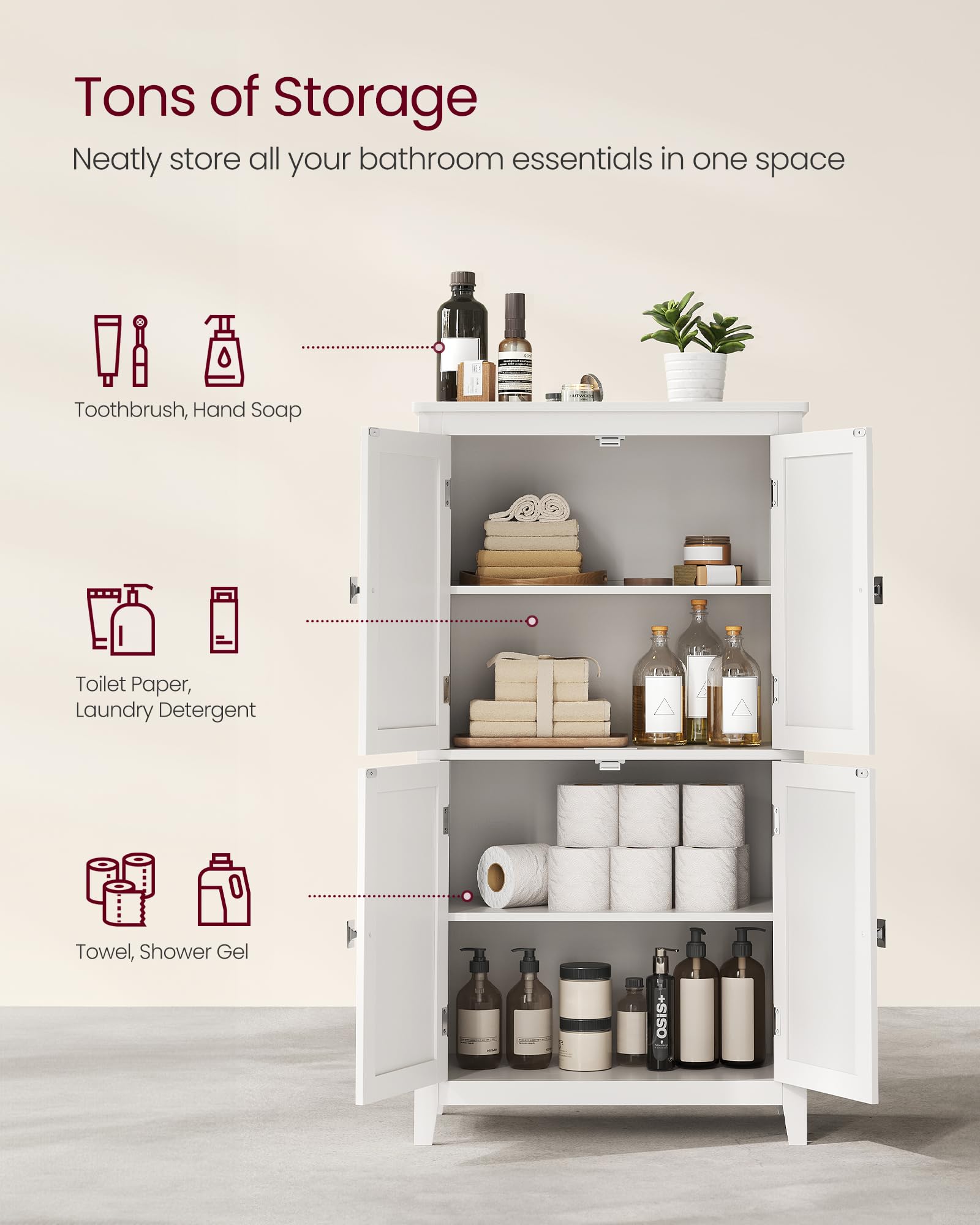 VASAGLE Bathroom Floor Storage Cabinet, Bathroom Storage Unit ...