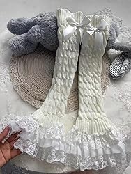 Leoparts Women's Knit Leg Warmers Y2K Bow Lace Trim