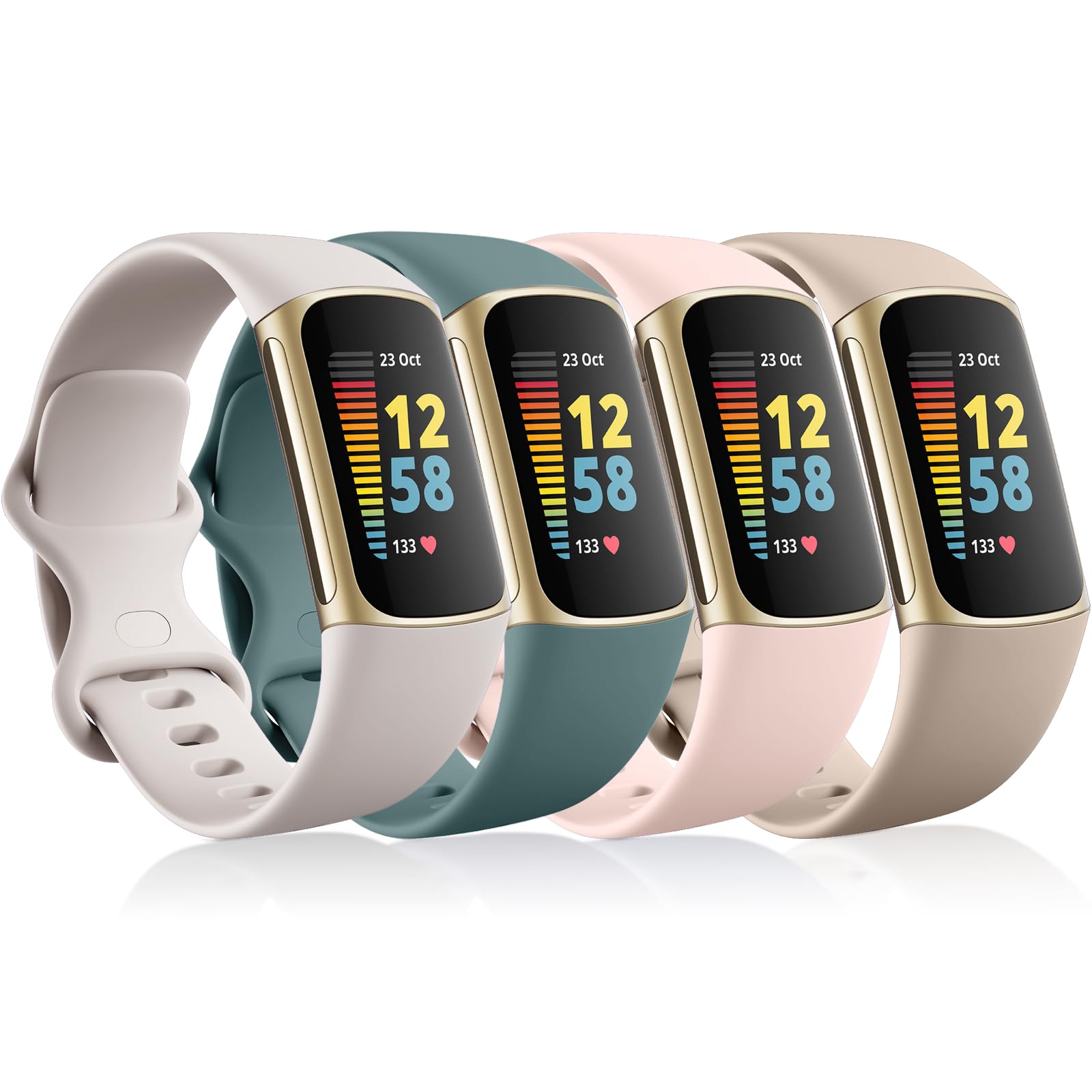 CeMiKa 4Pack Straps Compatible with Fitbit Charge 5 & 6, Soft Silicone Sport Bands, Breathable Waterproof Adjustable Wristbands, Small & Large