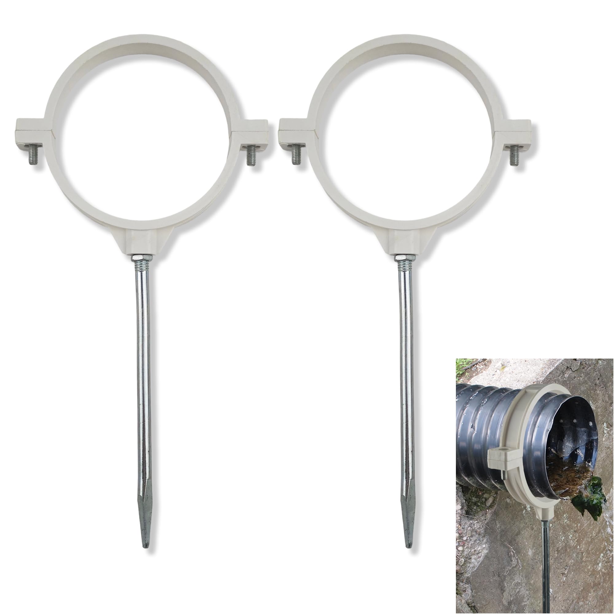 Photo 1 of Downspout Bracket - 2psc Downspout Extensions Holder, Fits Up to 4.3" Pipes; Bracket Height: 7", PVC Clip&Metal Support Easy Installation