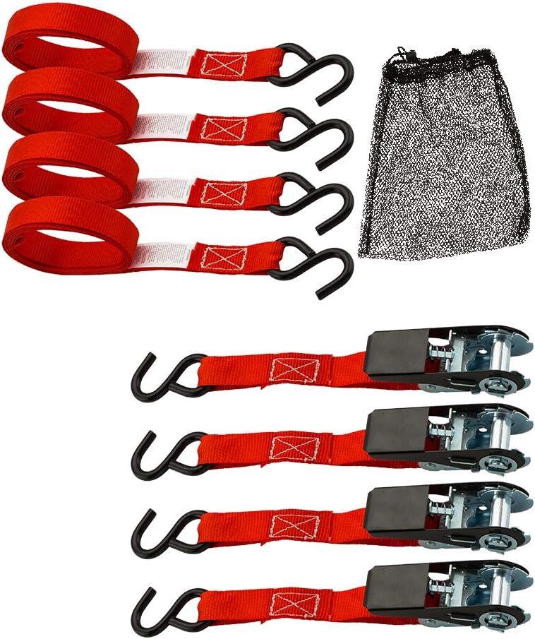 TOPSKY Ratchet Tie Down Straps, 1 in x 10 ft Securing Straps, 900lb Break Strength, Red(4 Pack), RTD2004