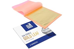 Slofoodgroup - 24 Karat Edible Gold Leaf Loose Sheets - 5 Sheets Gold Leaf Per Book - Gold Leaf Sheet Size 3.15in x 3.15in Loose Leaf Sheets - Edible Decoration, Crafting, Art and More