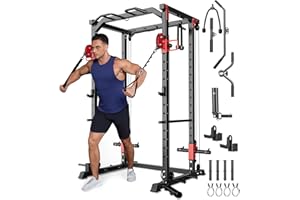 Garvee Power Cage, Heavy-Duty Multi-Functional Power Rack for Home Gym with Dual Pulley Systems, 1200 LBS Capacity Squat Rack