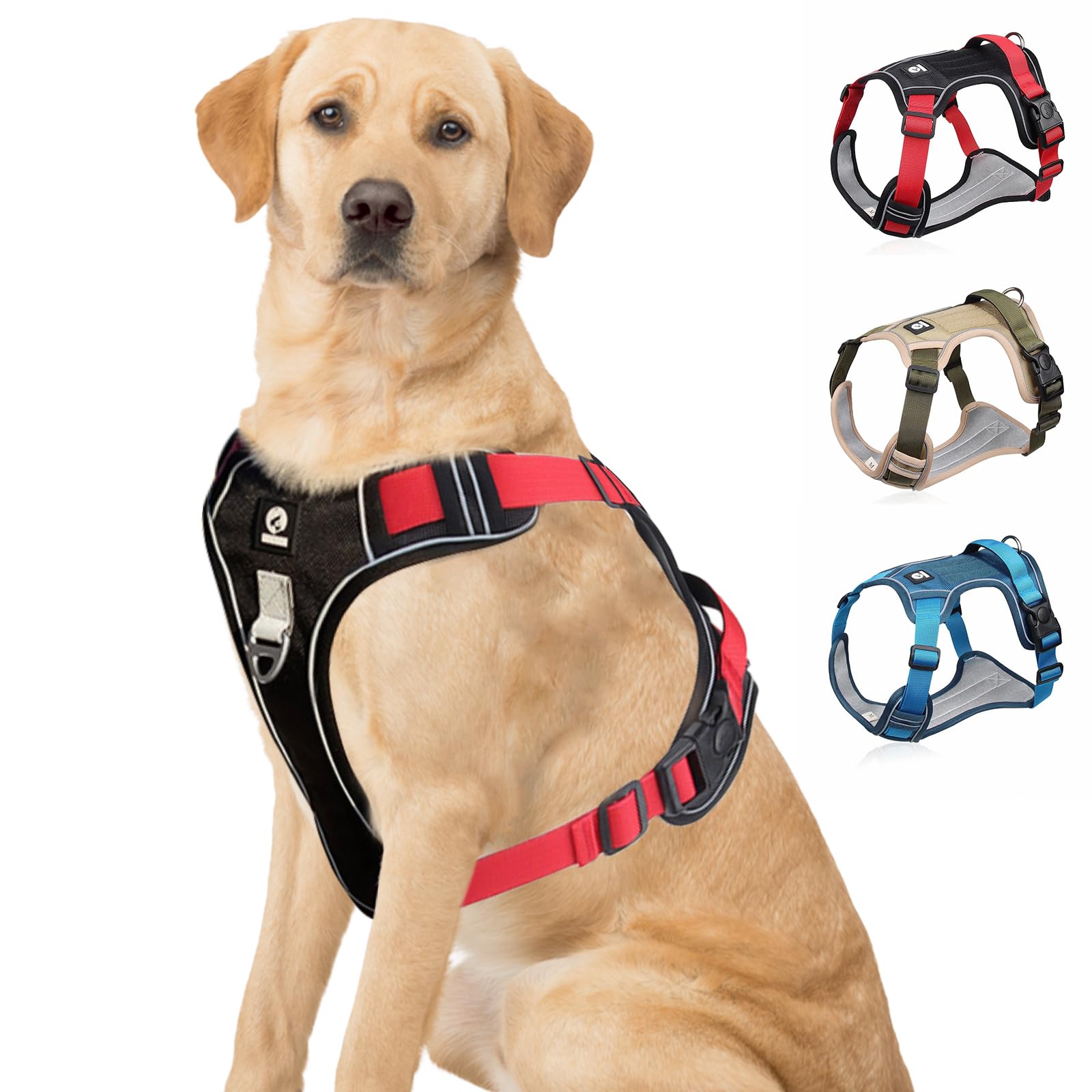Dog Harness, No Pull Pet Harness, Breathable Pet Vest Harness with D-Ring for Dog Lead Clips, Adjustable Dog Vest with Hook & Loop Panels & Reflective Strips for Small Medium Large Dogs