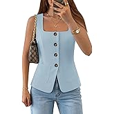 ZESICA Womens Summer Sleeveless Suit Vest Tops 2026 Square Neck Button Down Vests Business Casual Work Blazer Waistcoat