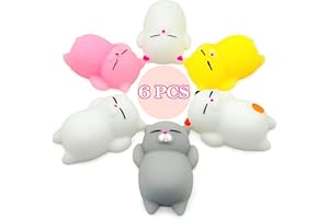 JIAHO 6 Pcs Cat Mochi Squishy Toys for Kids Party Favors, Animals Kawaii Squishies, Sensory Mini Toys for Kids, Fidget Bulk Toys for Kids Prizes, Easter Basket Stuffers, Goodie Bag Stuffers