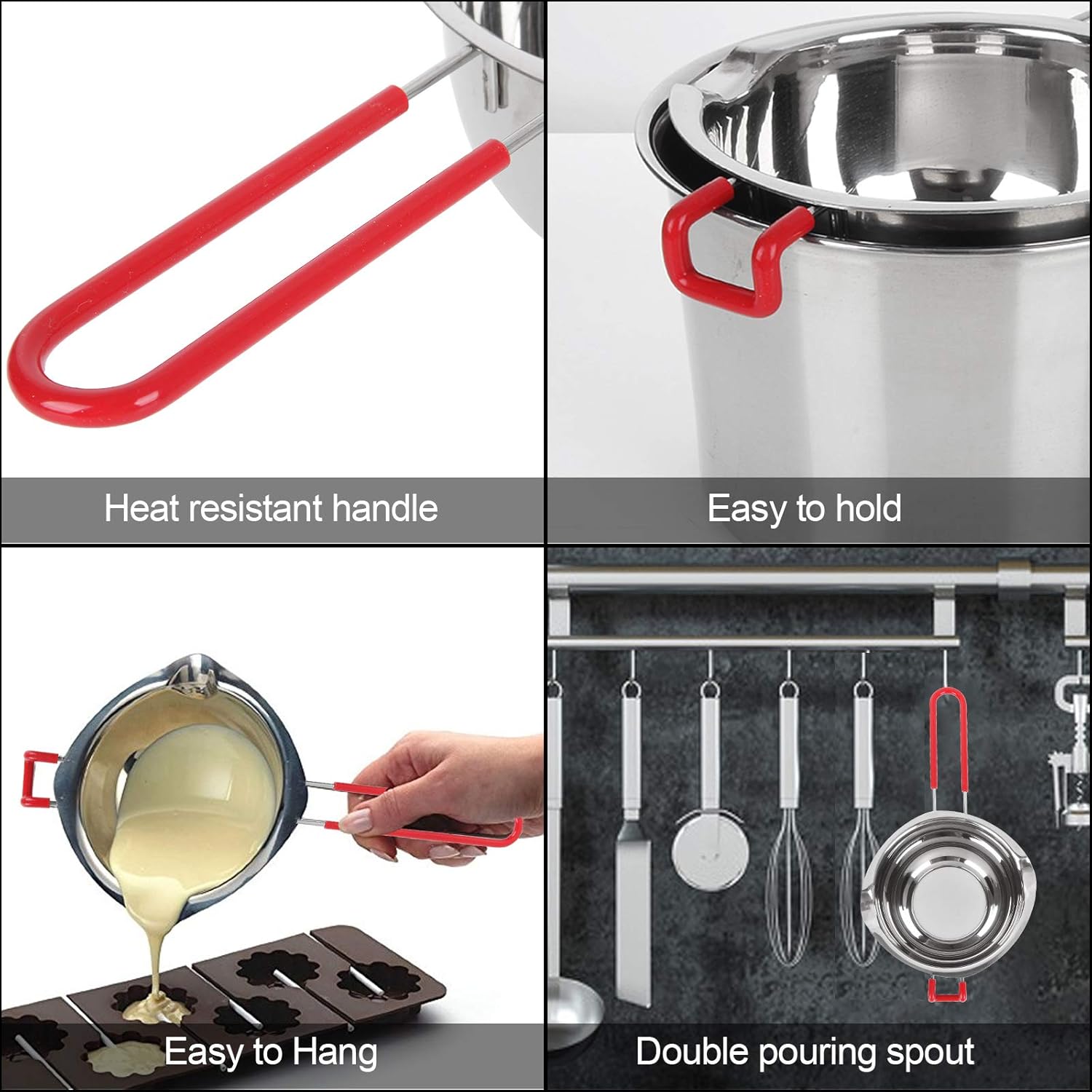 AHUNTTER 600ml (20oz) Double Boiler Large Capacity 304 Stainless Steel Melting Pot Set of 2 (Universal Insert & Bottom) for Butter Chocolate Cheese Caramel Soap Candle Making Wax Melting - Image 4