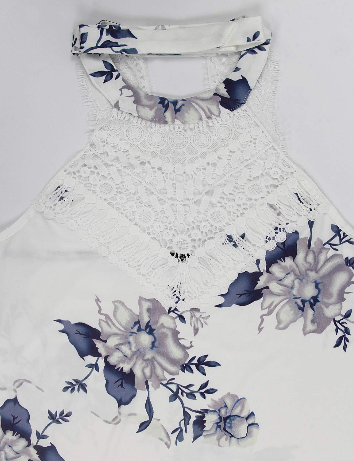 Blooming Jelly Women\'s Sleeveless Halter High Neck Tank Top Lace Floral Cold Shoulder Blouse Backless Flowy Top(White, XL)