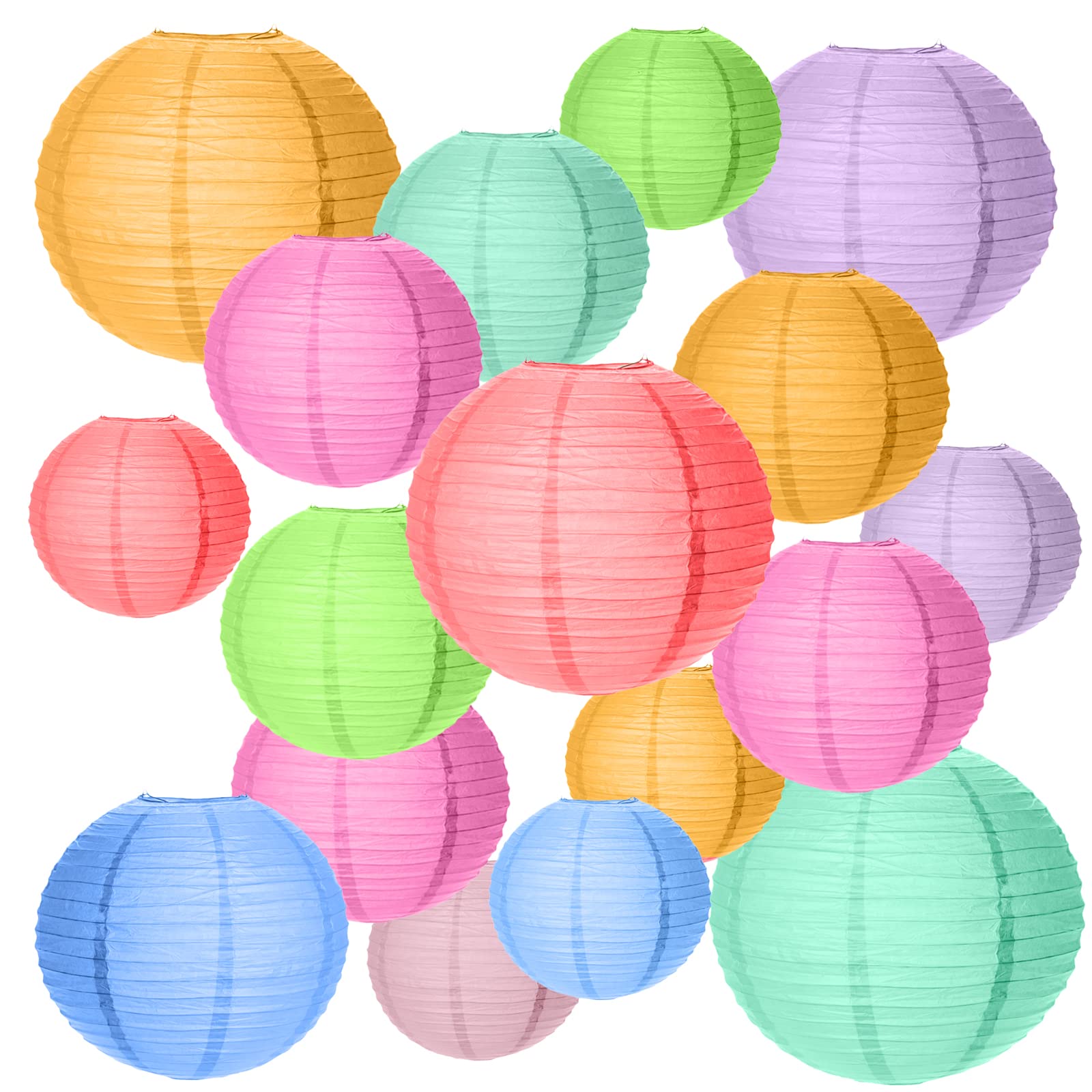 20 pcs Paper Lanterns, Colorful Chinese Round Lantern Hanging Decorations Sizes 4" 6" 8" 10" Hanging Decorative Lamp Shades for Party, Garden,Celebrations,Weddings (Assortment of Colours and Sizes)