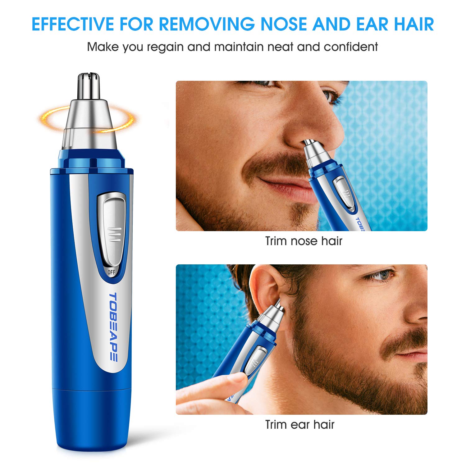 Tobeape Mute Design Nose Trimmer and Ear Hair Trimmer for Men Women, Wet/Dry Nose Hair Clippers Painless Trimming with Dual Edge Blades & Vacuum Cleaning System