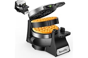 Waffle Maker, 1400W Belgian Waffle Maker, Double Waffle Iron 180° Flip, 8 Slices, Rotating & Nonstick Plates, Removable Drip 
