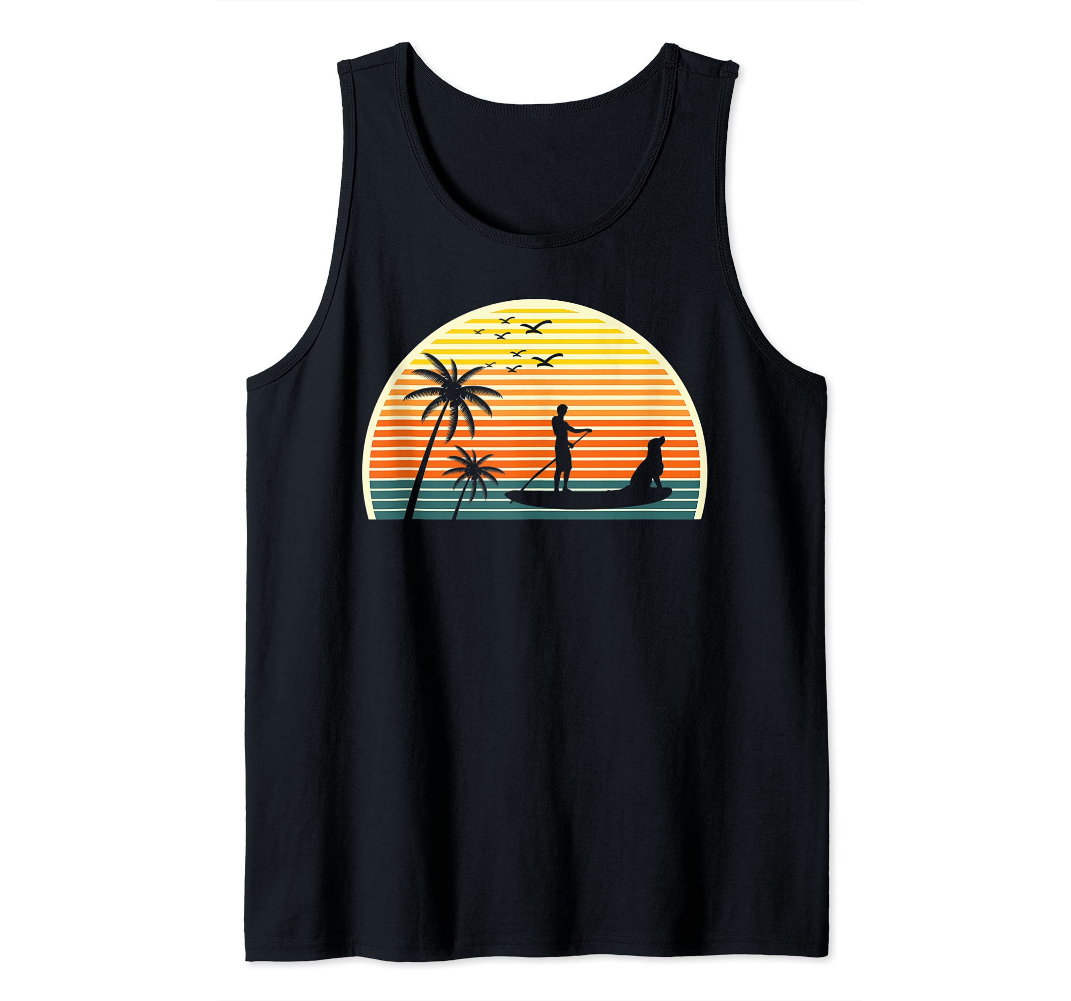 Sunset SUP Water Sport Paddleboarder Dog Stand Up Paddling Tank Top