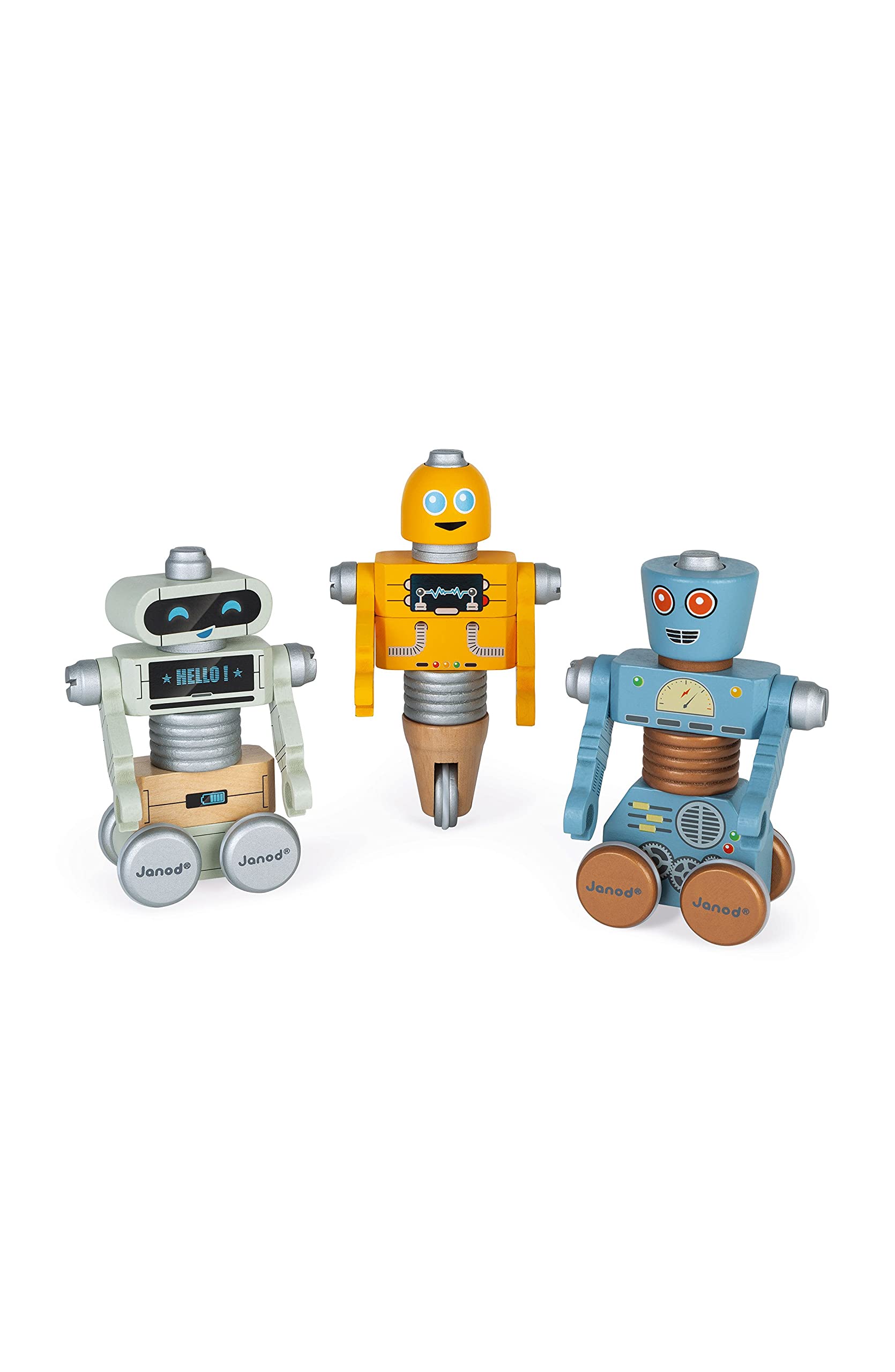 Janod - Brico'kids Wooden Robots - Construction Toy - Teaches Fine Motor Skills and Imagination - Ages 3 and up - J06473