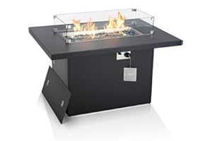 BULEXYARD 43" Aluminum Propane/Natural Gas Fire Pit Table, 60,000 BTU Rectangle Outdoor Patio Firepit Table with Cover, Lid & Wind Guard, Modern CSA-Certified Fireplace for Outside Patio, Dark Grey