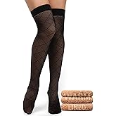 KBVOT Thigh High Socks Women Over Knee Boot Stockings Fleece Lined Sheer Thick Thermal Fake Translucent Long Leg Warmers