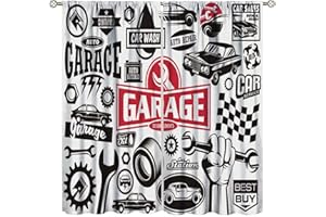 ZHIRAIN Car Service and Garage Symbol Curtains Car Transportation Vehicle Icon Set,Design Elements of Car Logo, Maintenance, and Parts Blackout Rod Pocket Curtain for Bedroom Living Room 42x45 Inch