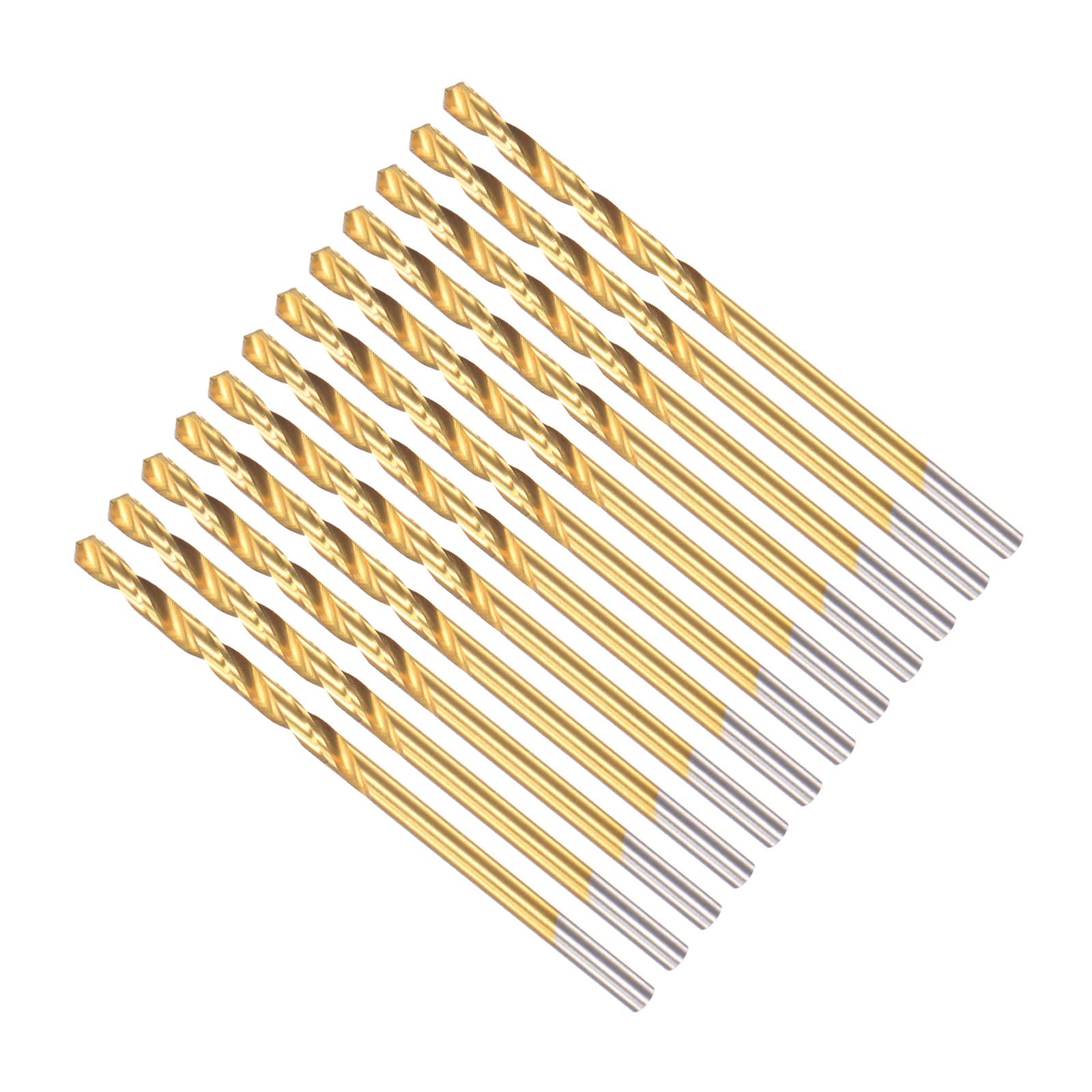 CoCud Twist Drill Bits, 2.6mm Drilling Diameter, Titanium Coated High Speed Steel 6542 Straight Round Shank - (Applications: for Stainless Steel Alloy Metal), 12-Pieces