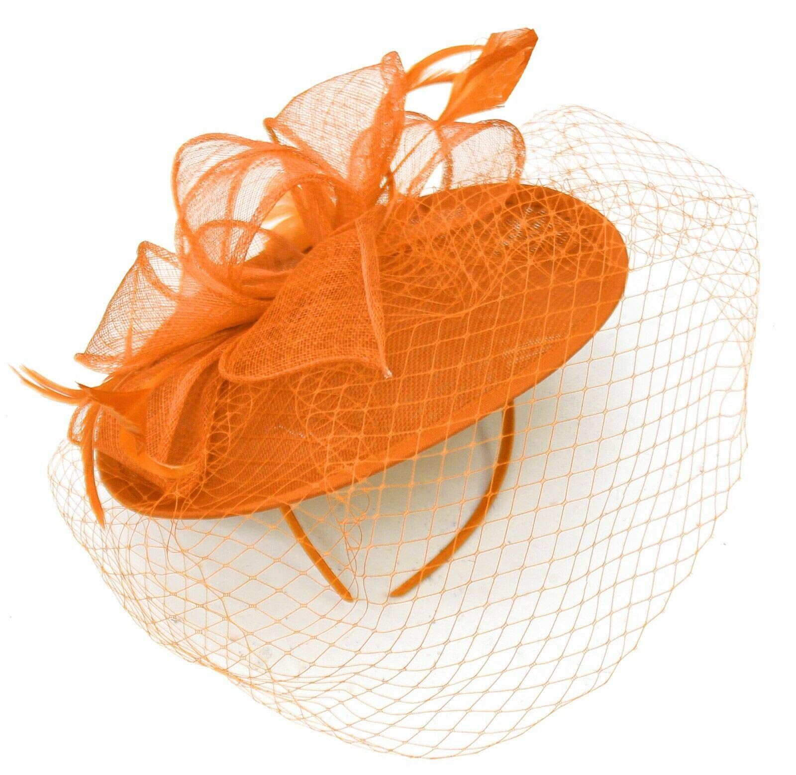 Caprilite Saucer Sinamay Headband Fascinator Wedding Ascot Hat Hatinator Birdcage Veil[Orange]