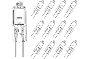 LACNOOE G4 Light Bulbs, 12 Pack Crystal Clear Halogen Bulb 2 Pin, Premium Quality 12V 10W JC T3 Bi-pin G4 Capsule Bulb for Landscape Lighting, Under Cabinet Puck Light, Dimmable, 2700K Warm White