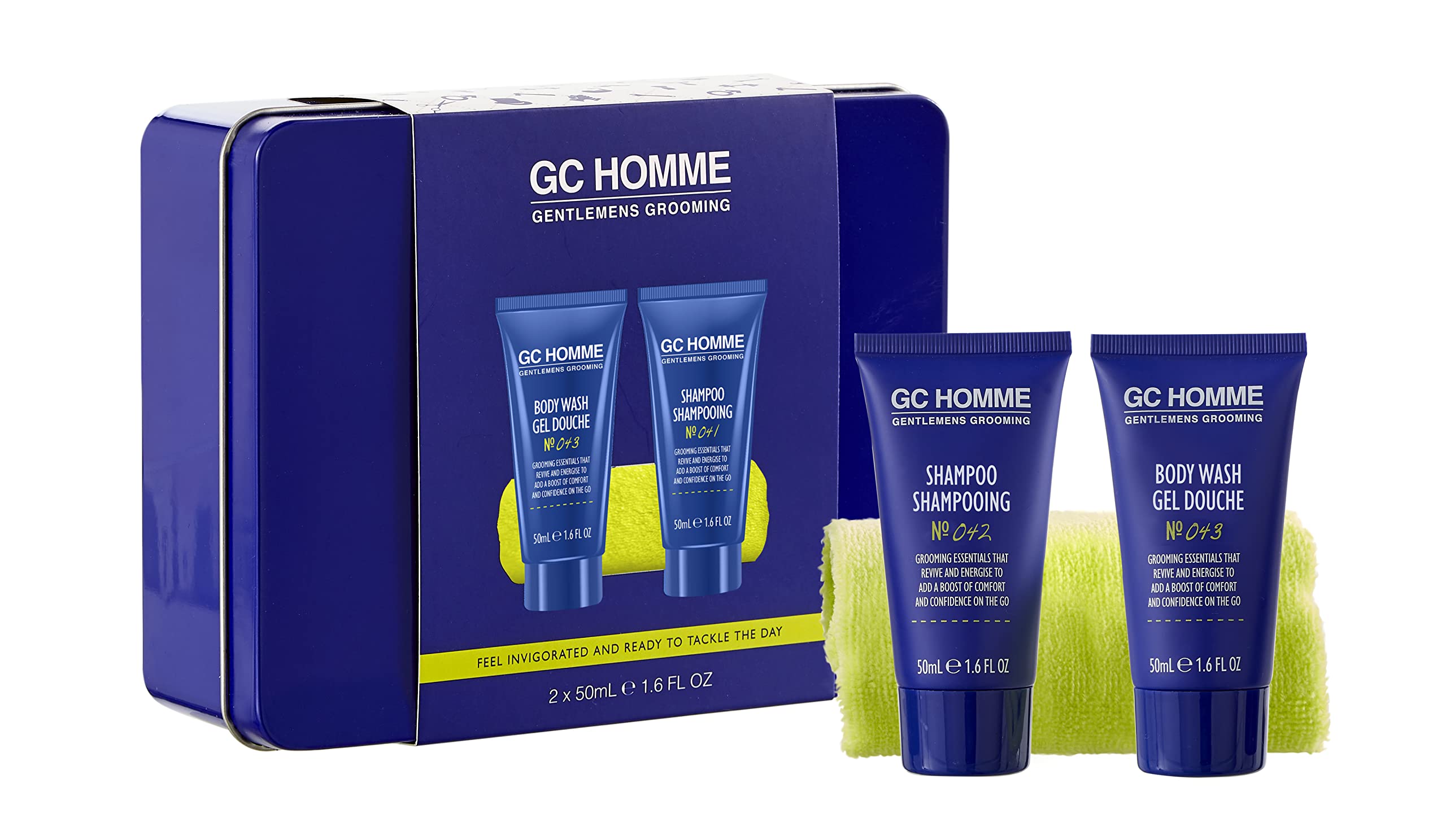 The Luxury Bathing Company - Boxed In - Reusable Tin containing a flannel, 50ml Body Wash and 50ml Shampoo