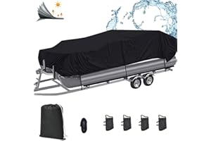 CHEYIBAO Pontoon Boat Covers 17-20 ft Waterproof PU Coating Marine Grade 420D Polyester UV-Proof with Windproof Buckle Straps Trailerable Boat Cover (Black, Size: Length 17-20 ft,Beam 96").