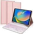 iPad 9th 2021/8th/7th Generation Keyboard Case, BORIYUAN 7 Colors Backlit Detachable Keyboard Folio Smart Cover for iPad 10.2"/iPad Air 10.5"(3rd Gen)/iPad Pro 10.5" with Pencil Holder –Champagne Pink