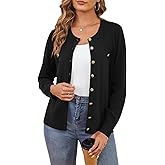 CZYINXIAN Women's Trendy Knit Cardigan Open Front Crewneck Button Down Long Sleeve Lightweight Sweater Cardigans